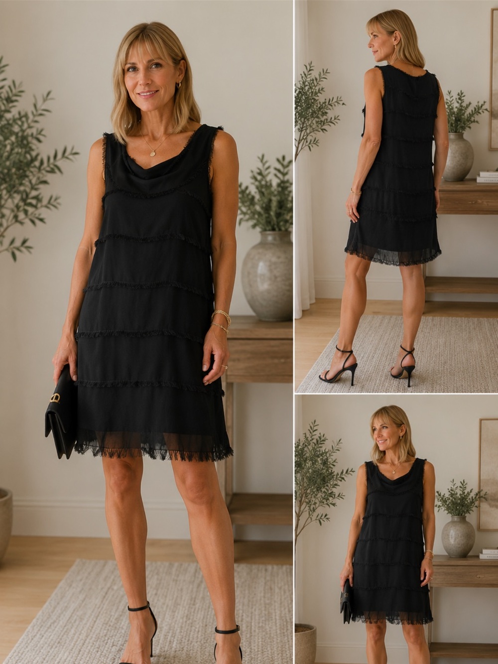 Black Boho Tiered Fringe Dress Flowy Festival Italy NWT Size S